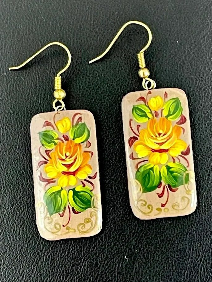 Russian Hand Painted Rectangle Earrings