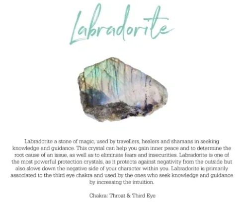 Labradorite is a magic stone used by healers and travelers